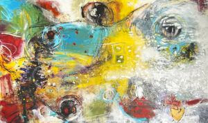 Abstract Painting Mixed Media on Canvas - Size 57 x 34 in - Title: Deconstruction